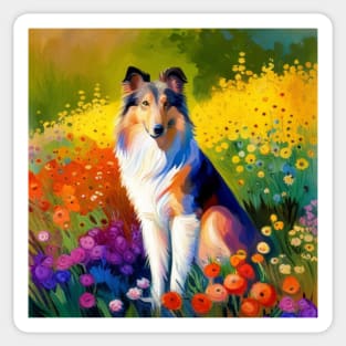 Rough Collie in a Flower Field Sticker